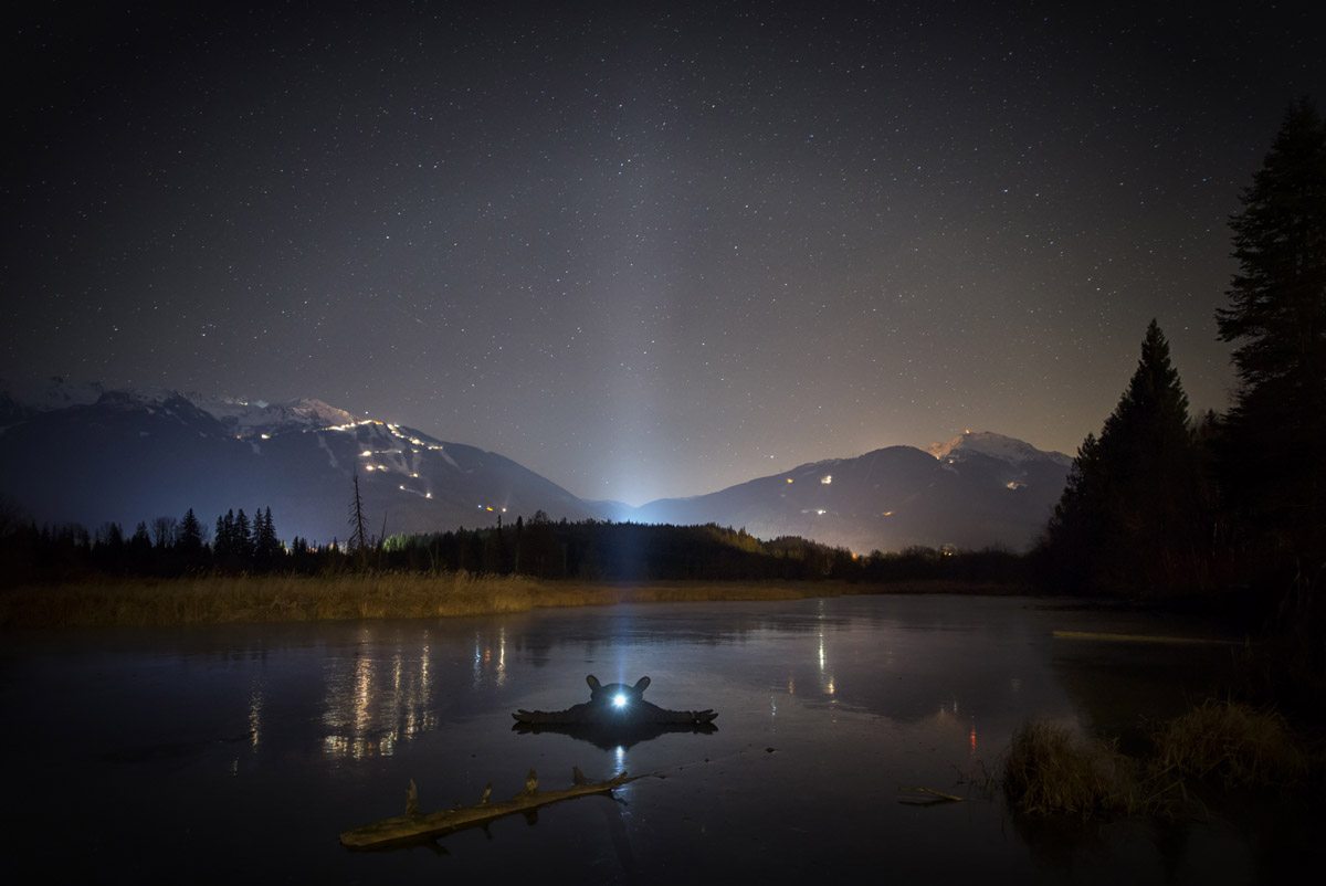 The photographer freezes a self-portrait on Whistler’s River of Golden Dreams.