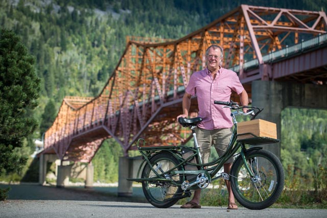 Jon Angille photographed by the big orange bridge in Nelson a few days before his departure. Photo by Dave Gluns.