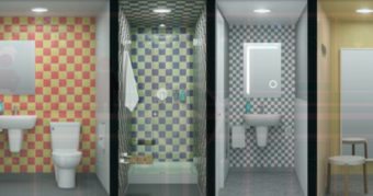 concept for modular bathrooms in pod hotel, whistler